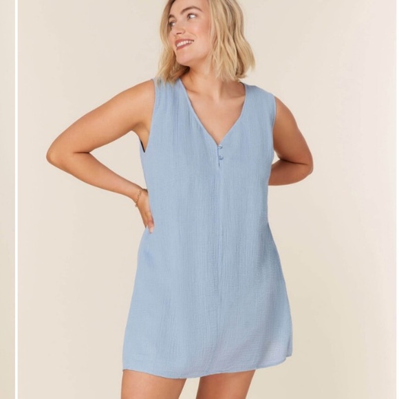 Andie Other - Andie Swim Blue Cotton Gauze Mini Dress Tunic Cover Up Size L